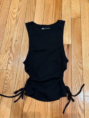 ZARA Black Ribbed Side-Tie Crop Tank